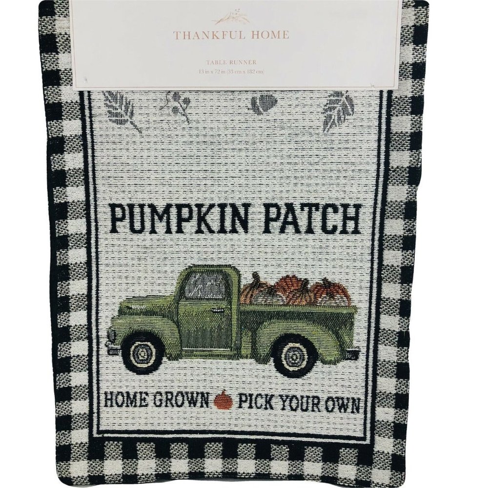 Fall Table Runner Buffalo Check Pumpkin Patch Vintage Farm Truck Tapestry 13x72
